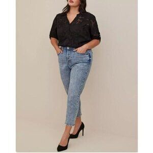 Torrid Top Womens 1X Black Harper Sheer Floral Popover 3/4 Sleeve Whimsigoth